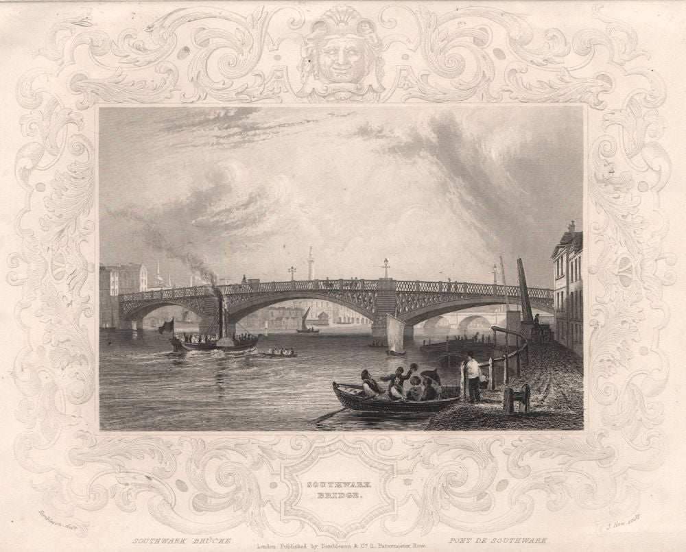 'Southwark Bridge'. London. Decorative view by William TOMBLESON 1835 print